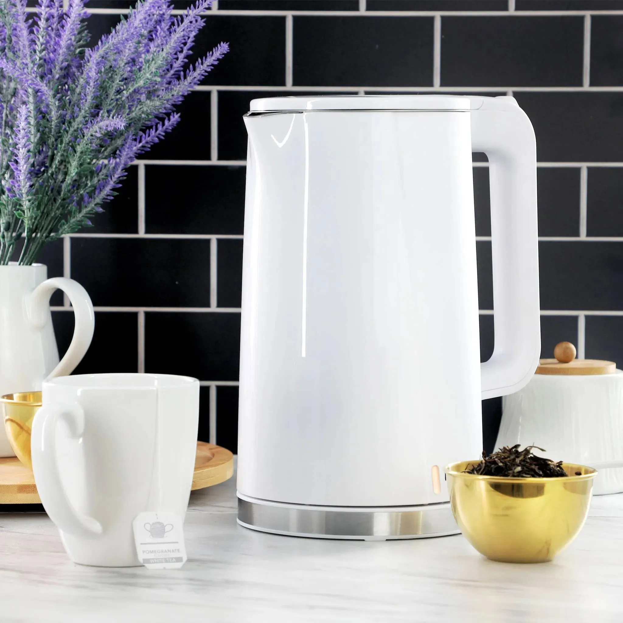 1.7L Double Wall Stainless Steel Electric Tea Kettle White