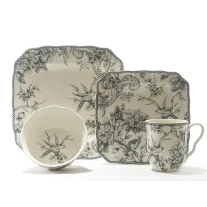 222 Fifth 1000GY804A1J57 Adelaide Dinnerware Set Square Grey 16 Piece