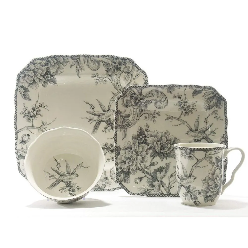 222 Fifth 1000GY804A1J57 Adelaide Dinnerware Set Square Grey 16 Piece