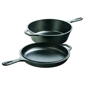 3.2qt Cast Iron Combo Cooker: Skillet & Frying Pan Set, 10.25" Diameter, Gas & Electric Compatible (See Description)