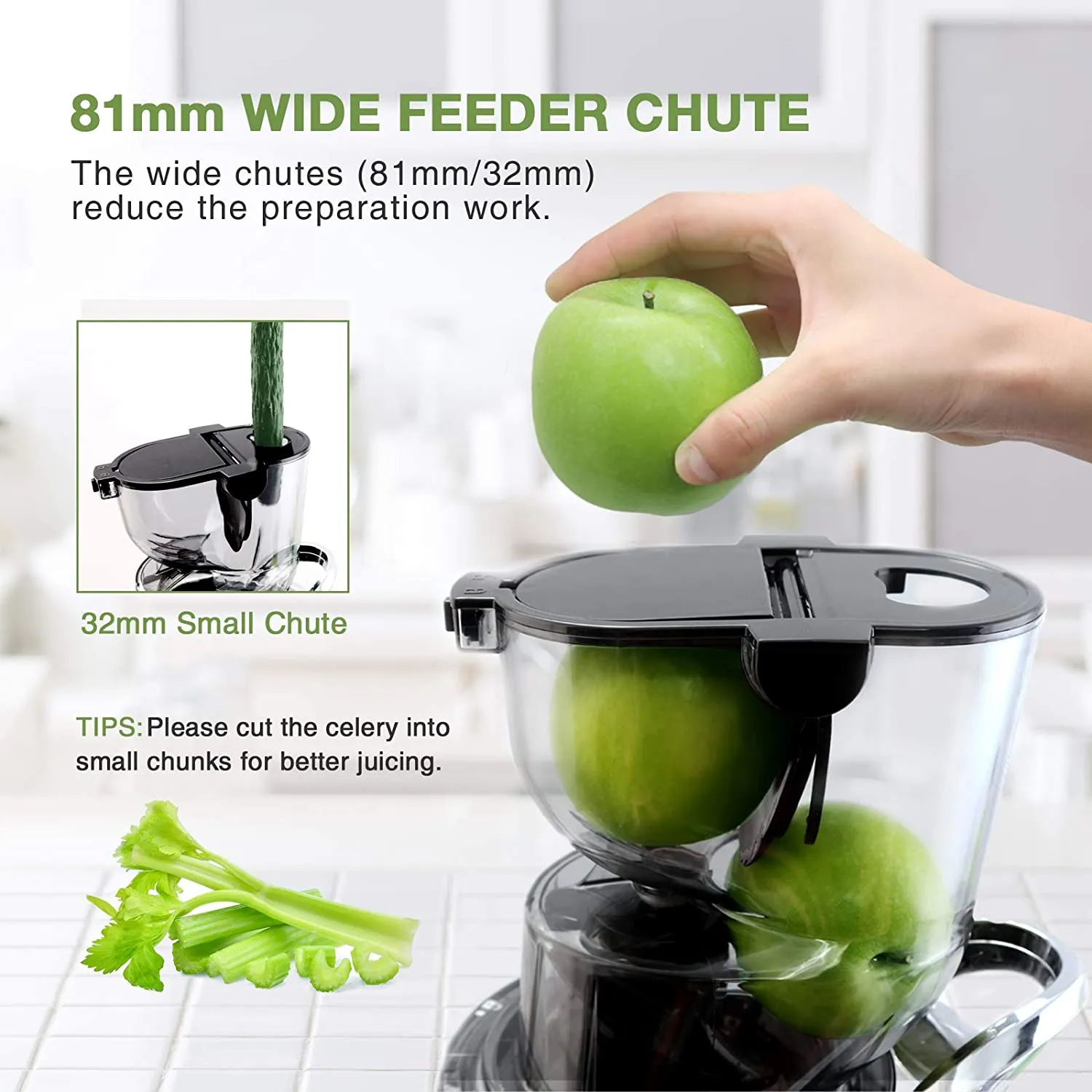 Aeitto ITYS-JS-1127-069 Slow Masticating Juicer Pro, Wide-mouthed 3.2-in Chute Cold Press Juicer, Reverse Function