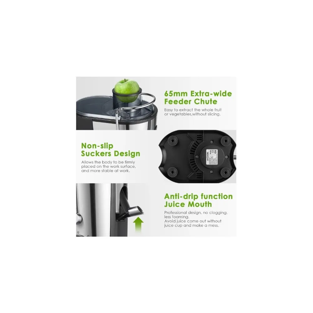 AICOOK 336 Dual Speed Centrifugal with Non-drip Function Fruits & Vegetables Stainless Steel Juicer