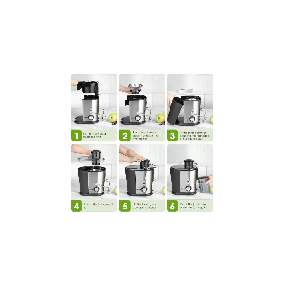 AICOOK 336 Dual Speed Centrifugal with Non-drip Function Fruits & Vegetables Stainless Steel Juicer