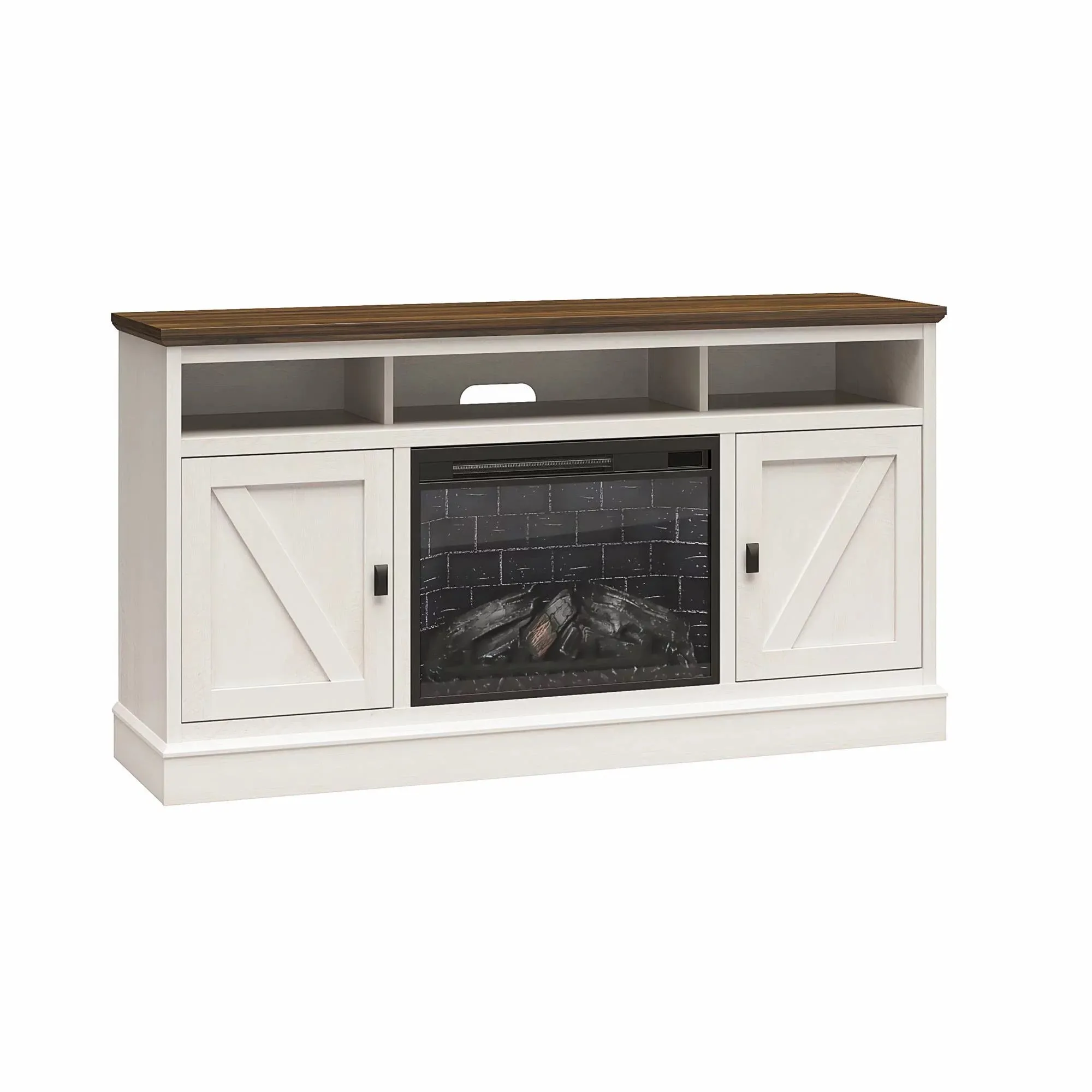 Ameriwood Home 1674096WCOM Ashton Lane Electric Fireplace TV Stand for TVs up to 65", Magnolia Oak/Columbia Walnut