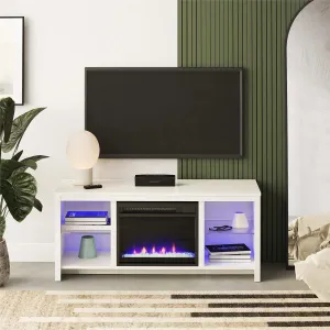 Ameriwood Home 2164196WCOM LED Fireplace 55" TV Stand with Crystal Insert, High Gloss White