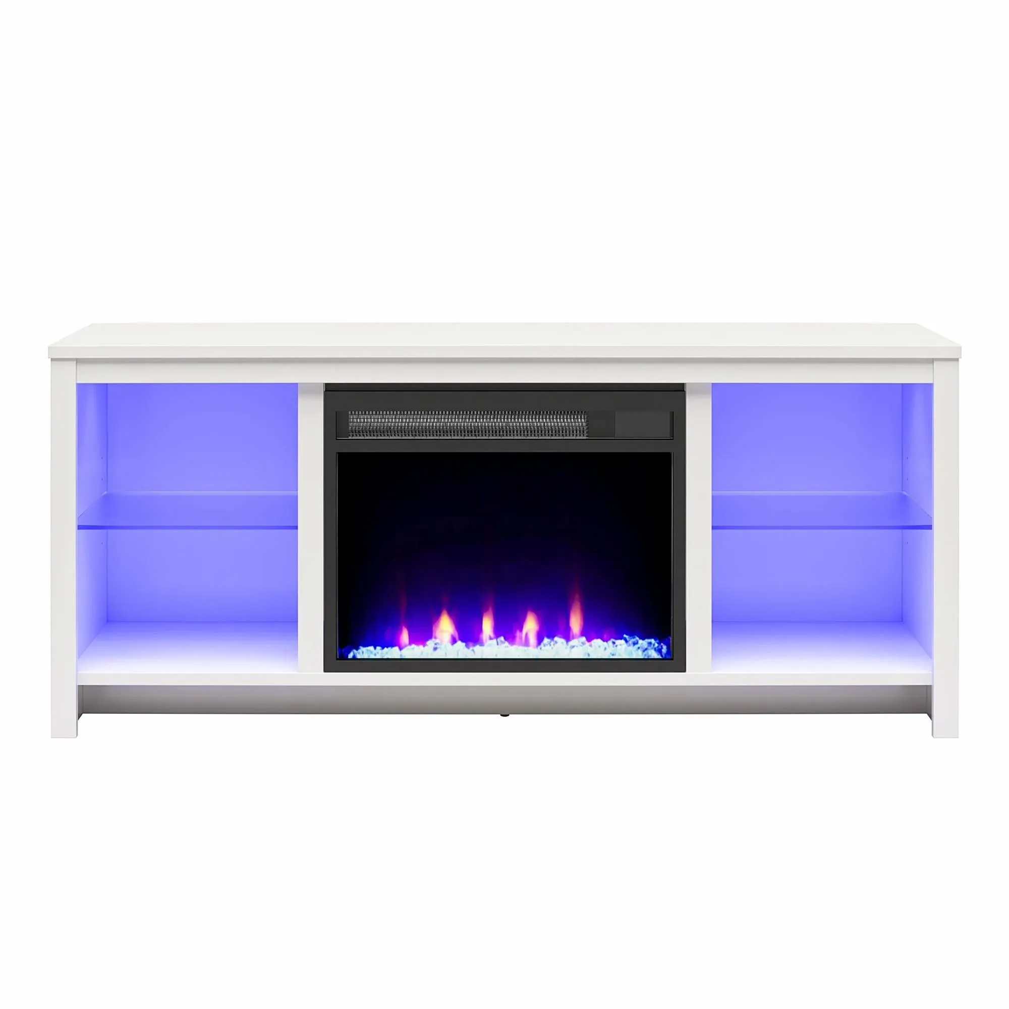 Ameriwood Home 2164196WCOM LED Fireplace 55" TV Stand with Crystal Insert, High Gloss White
