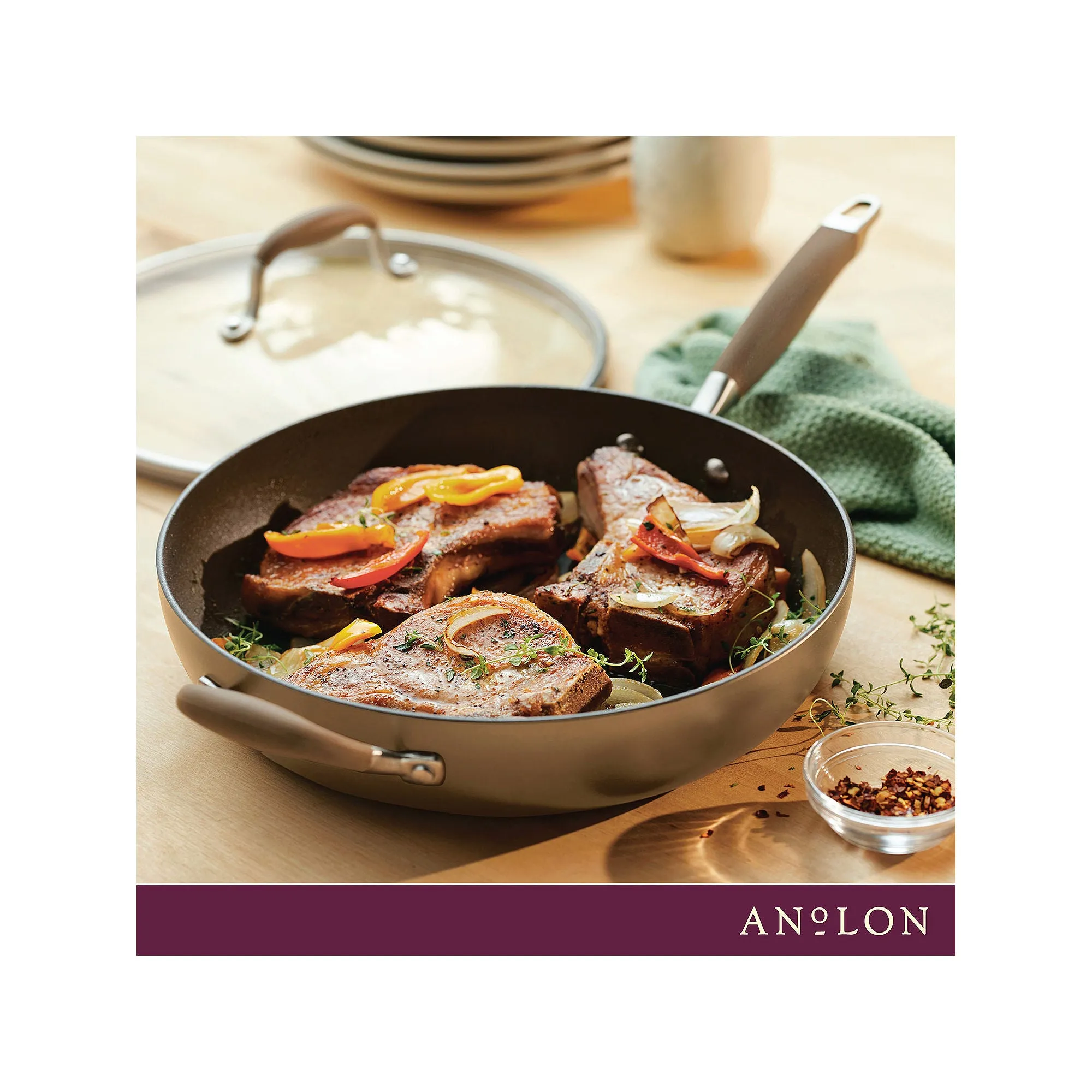 Anolon Advanced 12" Deep Frying Pan With Lid And Helper Handle - BRONZE ONE SIZE