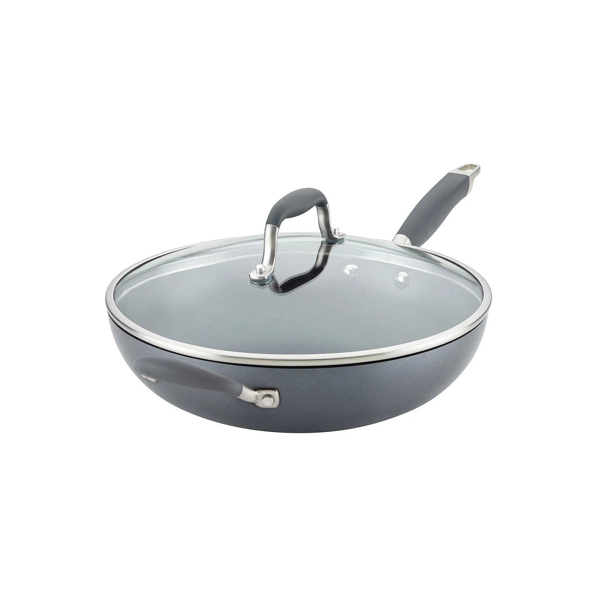 Anolon Advanced 12" Deep Frying Pan With Lid And Helper Handle - MOONSTONE ONE SIZE