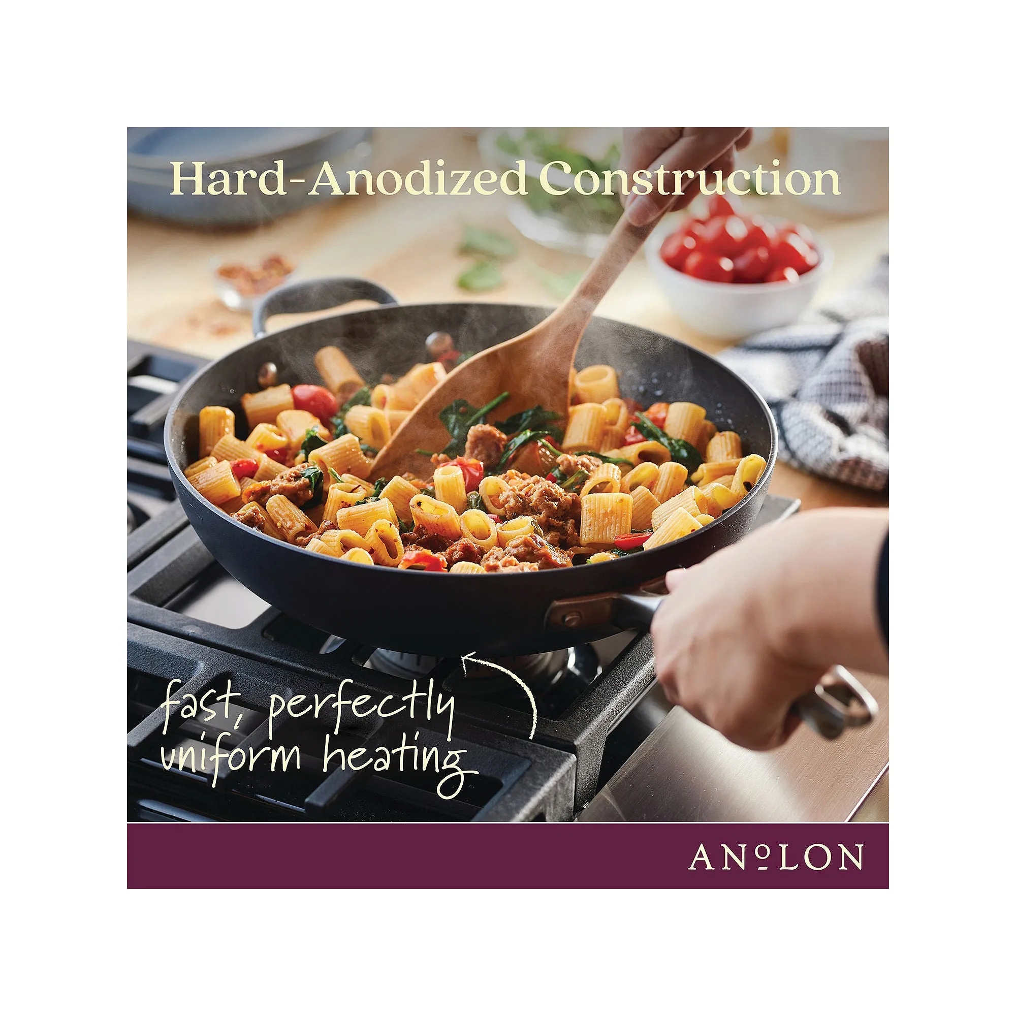 Anolon Advanced 12" Deep Frying Pan With Lid And Helper Handle - MOONSTONE ONE SIZE
