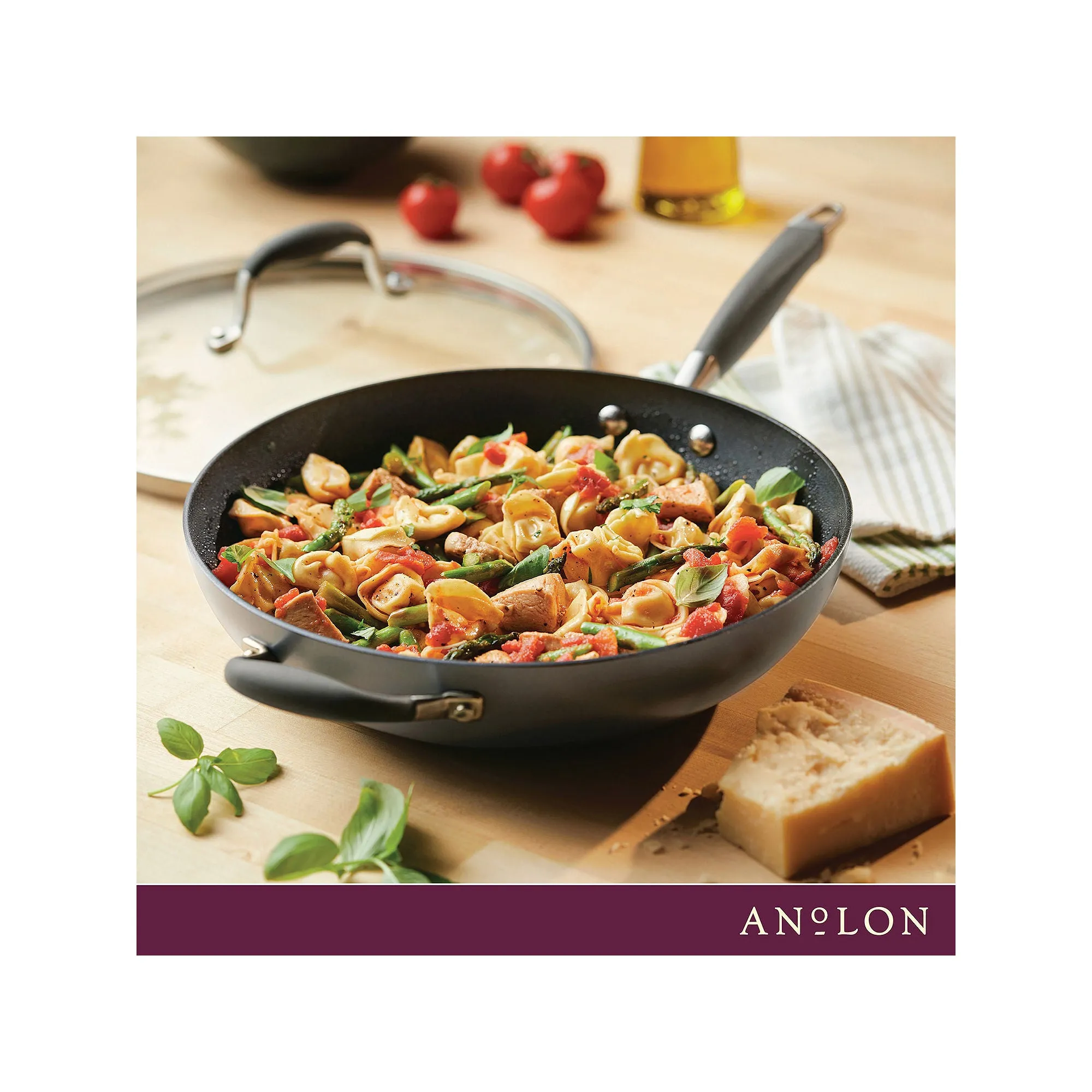 Anolon Advanced 12" Deep Frying Pan With Lid And Helper Handle - MOONSTONE ONE SIZE