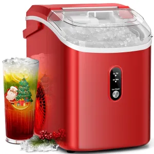 Auseo HZB-15N Nugget Ice Maker Countertop, 35lbs/24H, Self-Cleaning, Ice Basket & Ice Shovel & Handle, Red