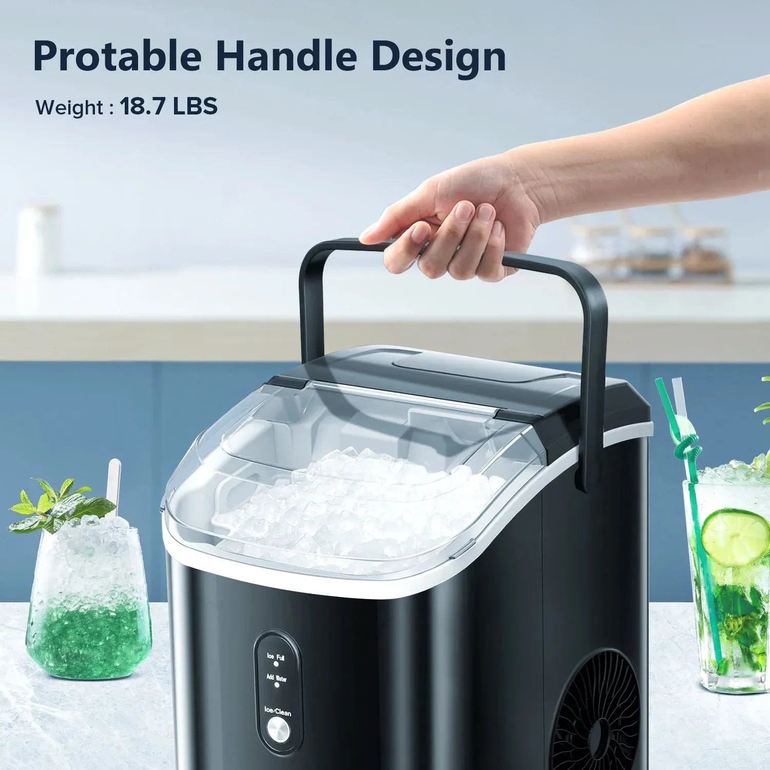 Auseo HZB-15NB Countertop Nugget Ice Maker, 35lbs/24H & Self-Cleaning Function - Black