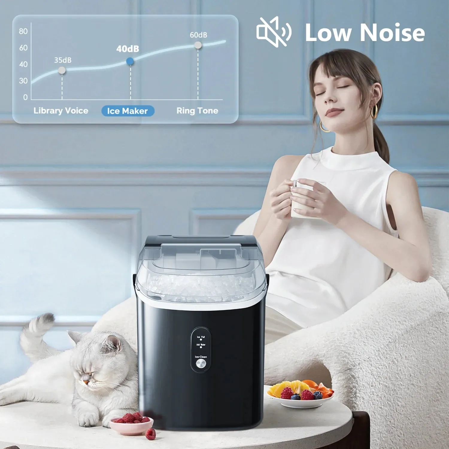 Auseo HZB-15NB Countertop Nugget Ice Maker, 35lbs/24H & Self-Cleaning Function - Black