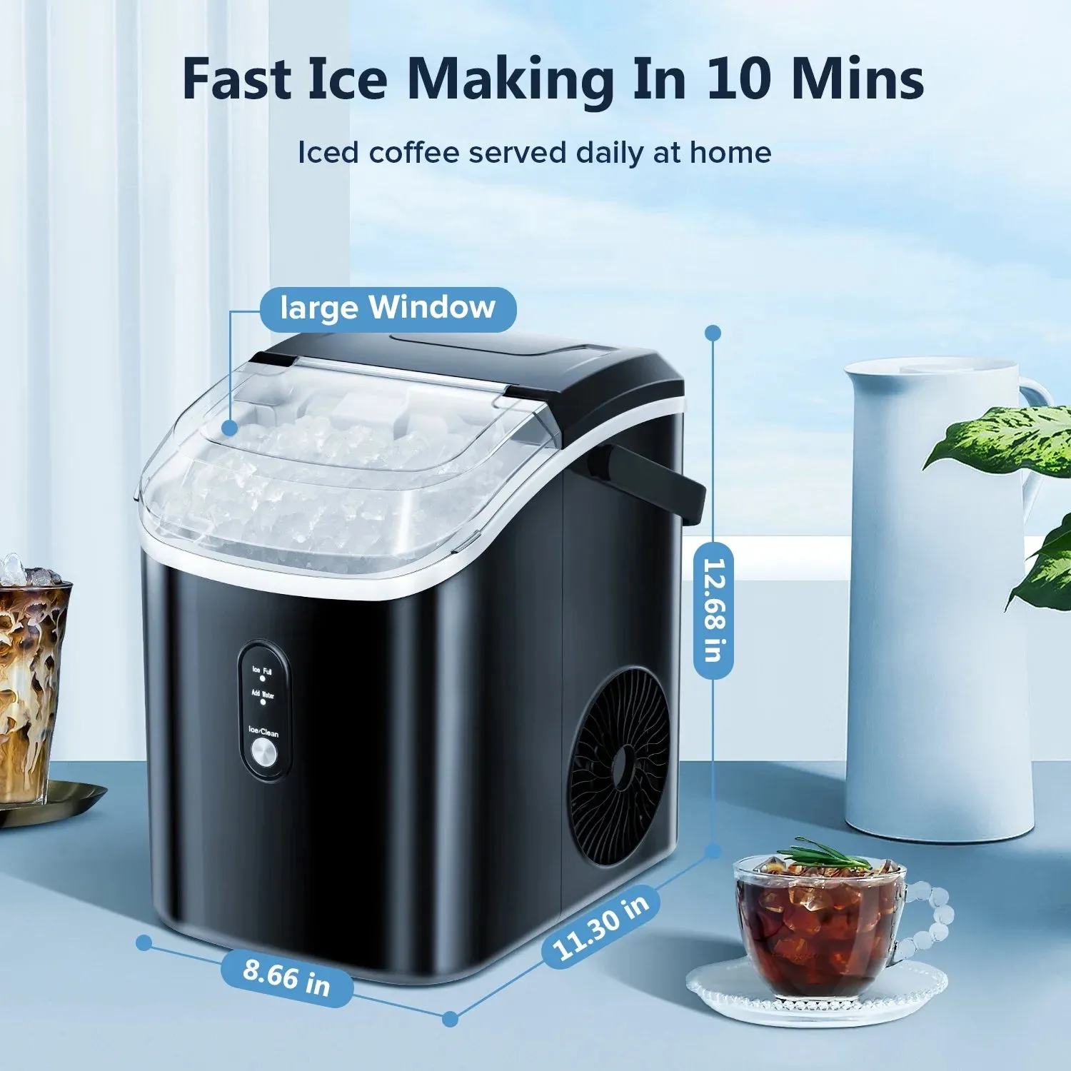 Auseo HZB-15NB Countertop Nugget Ice Maker, 35lbs/24H & Self-Cleaning Function - Black