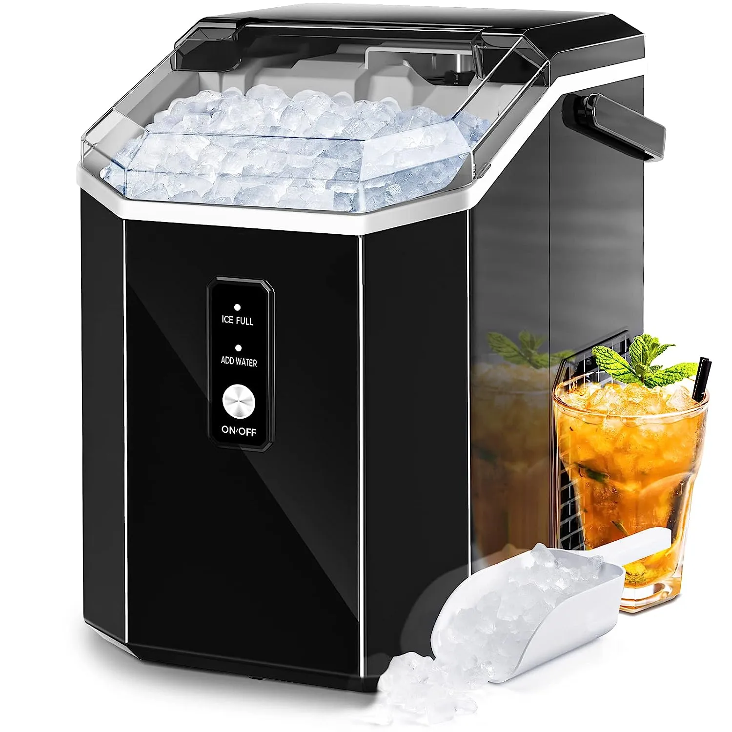 Auseo NB-W-Z_58-15-N-BK Nugget Ice Maker Countertop with Soft Chewable Pellet Ice Maker Machine, Black