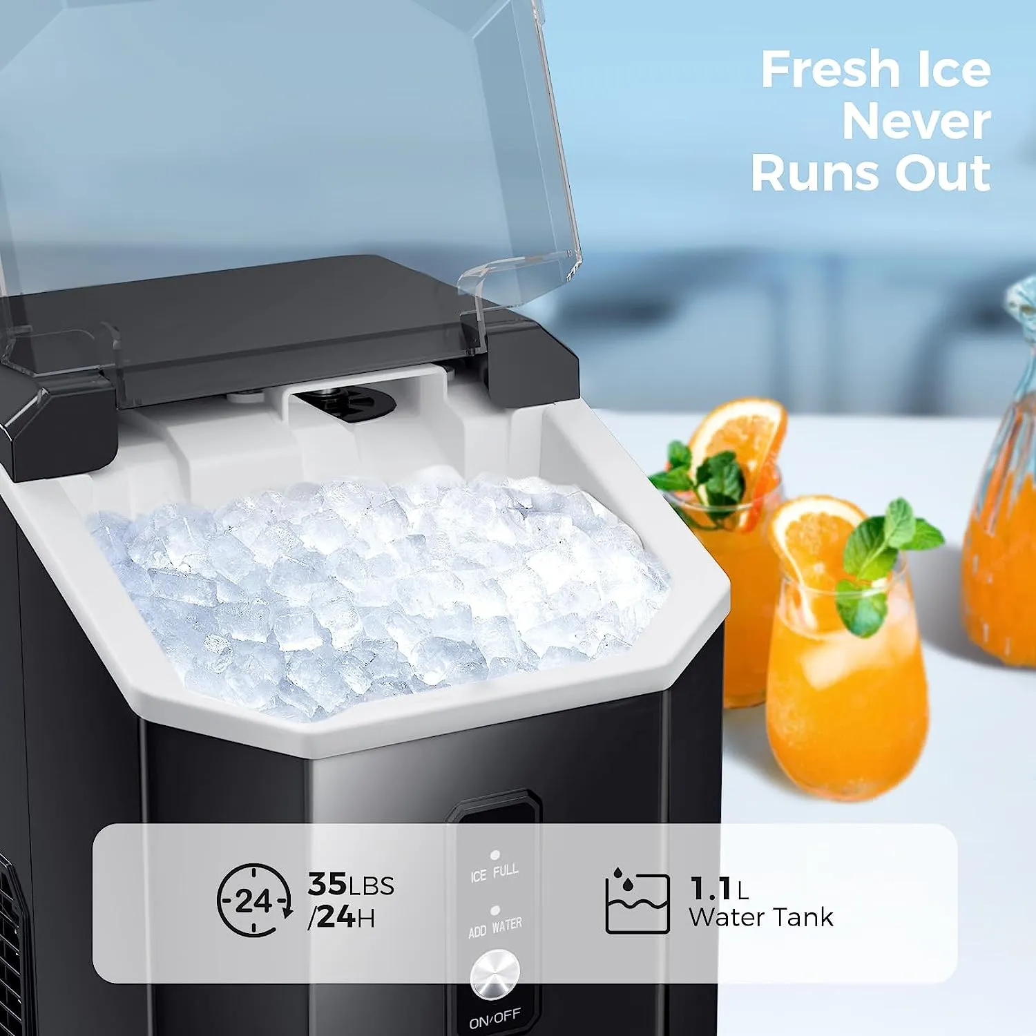 Auseo NB-W-Z_58-15-N-BK Nugget Ice Maker Countertop with Soft Chewable Pellet Ice Maker Machine, Black