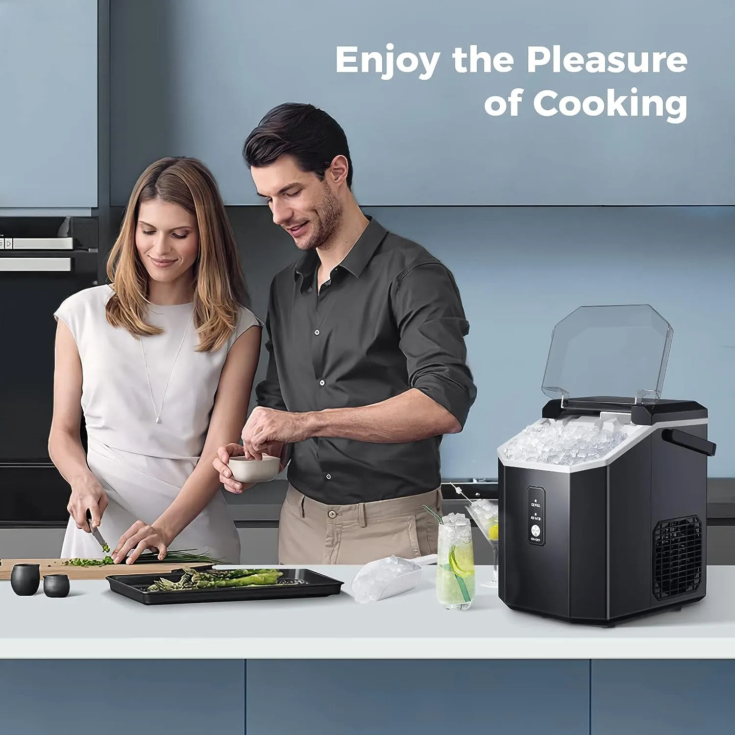Auseo NB-W-Z_58-15-N-BK Nugget Ice Maker Countertop with Soft Chewable Pellet Ice Maker Machine, Black