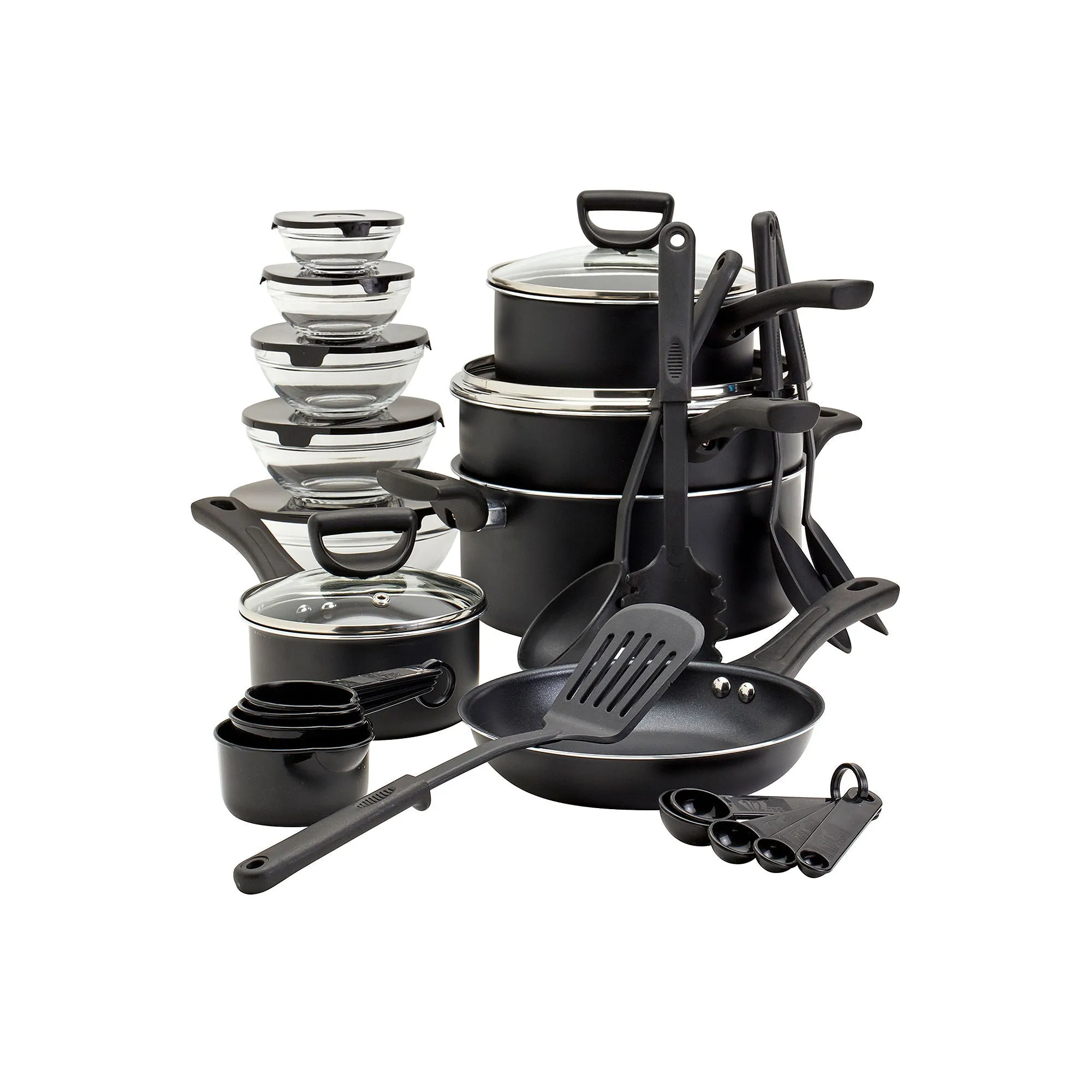 Basic Essentials 32-Pc. Non-Stick Cookware Set TTU-V5366-ECM - BLACK ONE SIZE