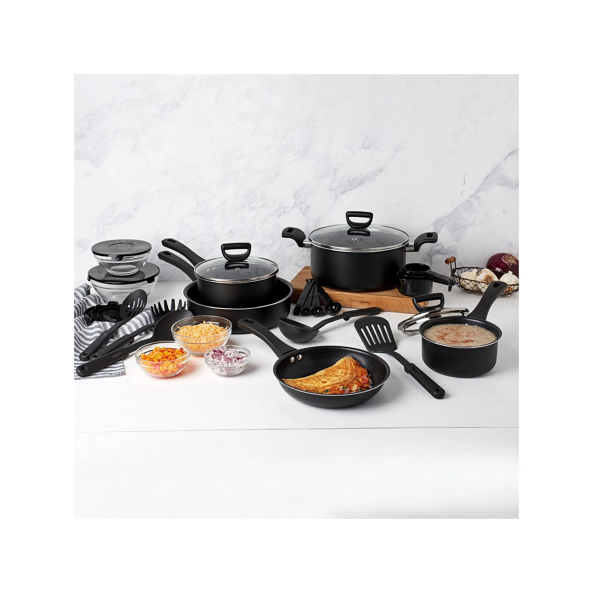 Basic Essentials 32-Pc. Non-Stick Cookware Set TTU-V5366-ECM - BLACK ONE SIZE