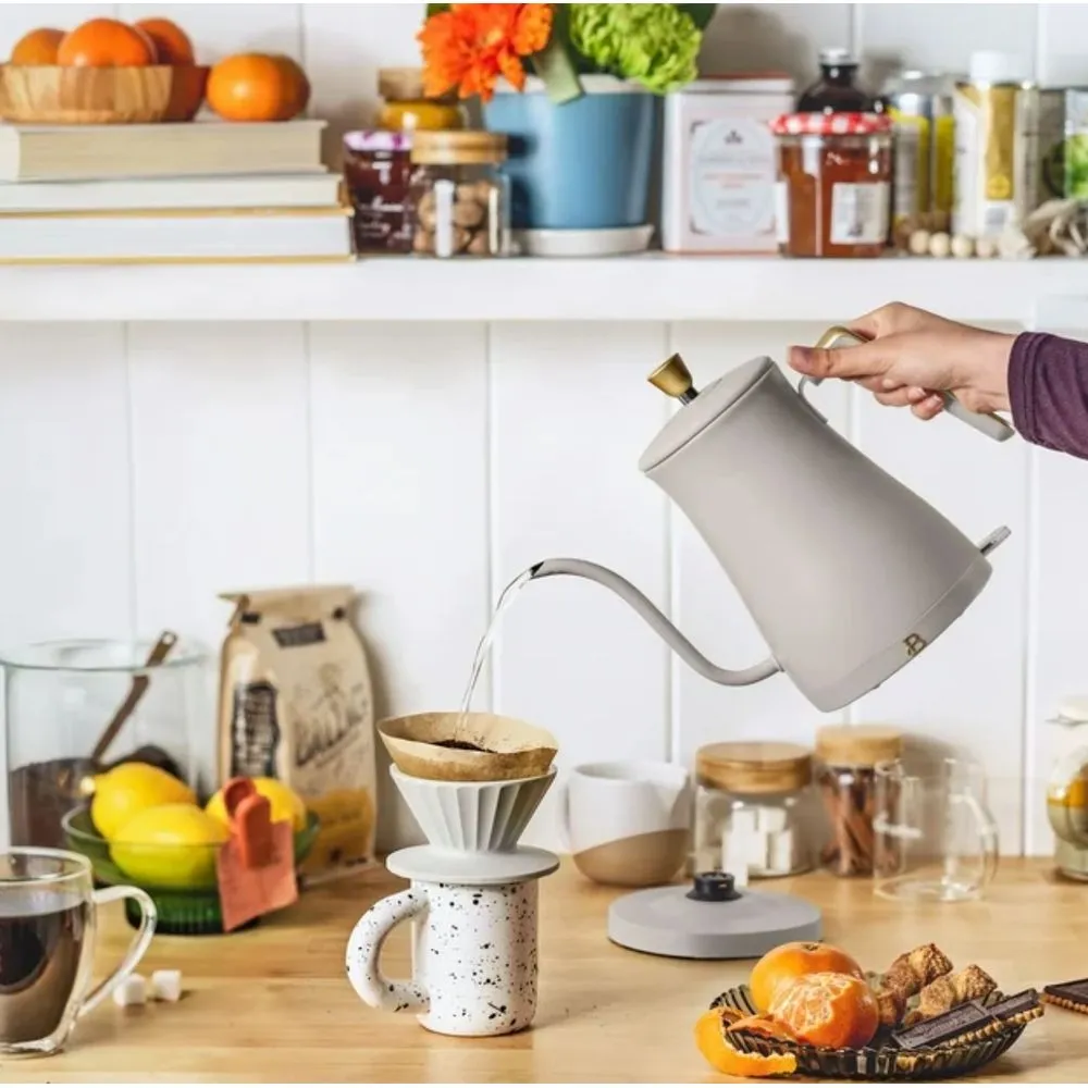 Beautiful 1-Liter Electric Gooseneck Kettle 1200 W, Porcini Taupe by Drew Barrymore