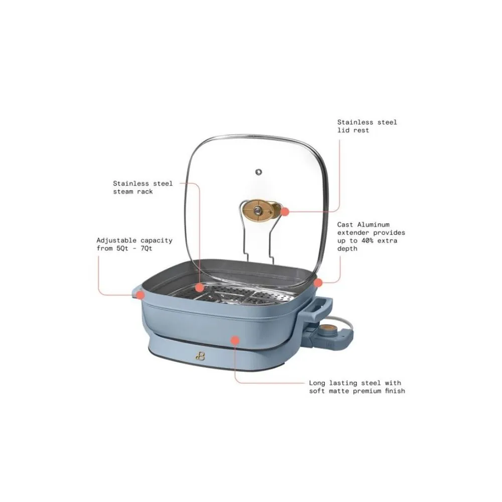 Beautiful 19171 5-in-1 Electric Expandable Skillet, Cornflower Blue by Drew Barrymore, Up to 7 QT