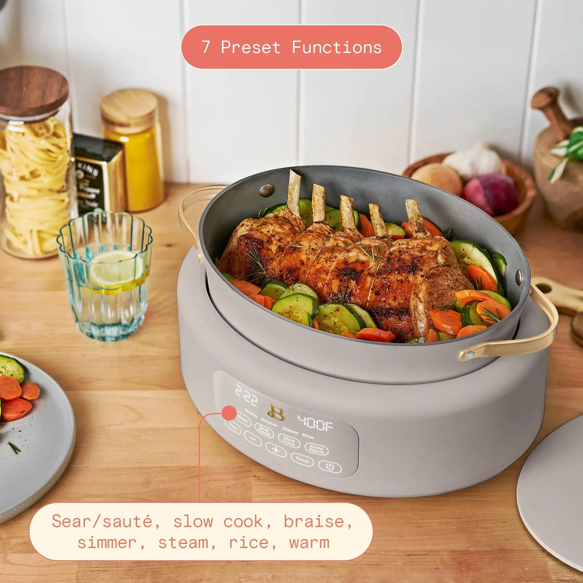 Beautiful 19539 10 in 1 Electric Multi-Cooker, Porcini Taupe by Drew Barrymore