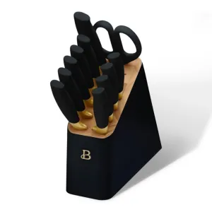 Beautiful 5308035 12 Piece Stainless Steel Knife Set Block Soft Grip Ergonomic Handles Black by Drew Barrymore