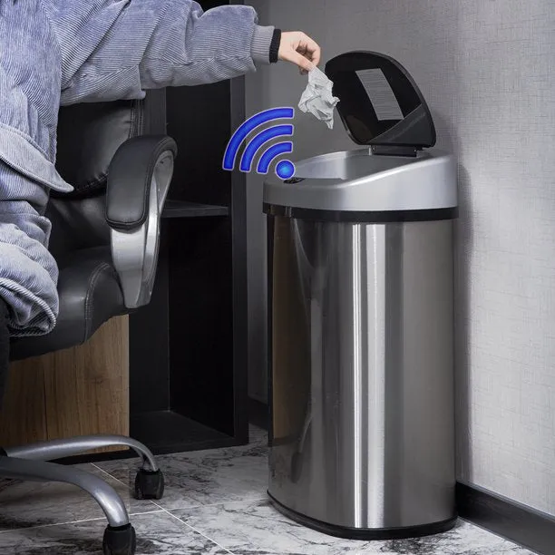 BestOffice TC-1350-SS-13G Touch Free Sensor Stainless Steel Kitchen Garbage Can, 13.2 gal