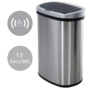 BestOffice TC-1350-SS-13G Touch Free Sensor Stainless Steel Kitchen Garbage Can, 13.2 gal