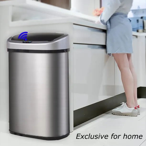 BestOffice TC-1350-SS-13G Touch Free Sensor Stainless Steel Kitchen Garbage Can, 13.2 gal
