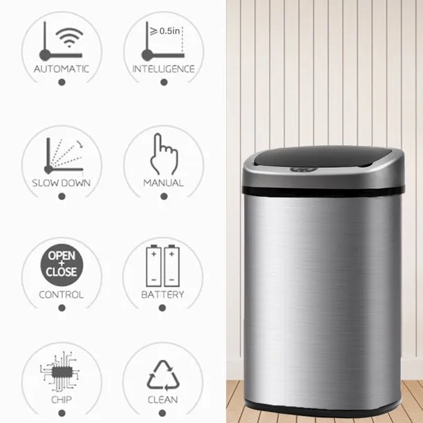 BestOffice TC-1350-SS-13G Touch Free Sensor Stainless Steel Kitchen Garbage Can, 13.2 gal