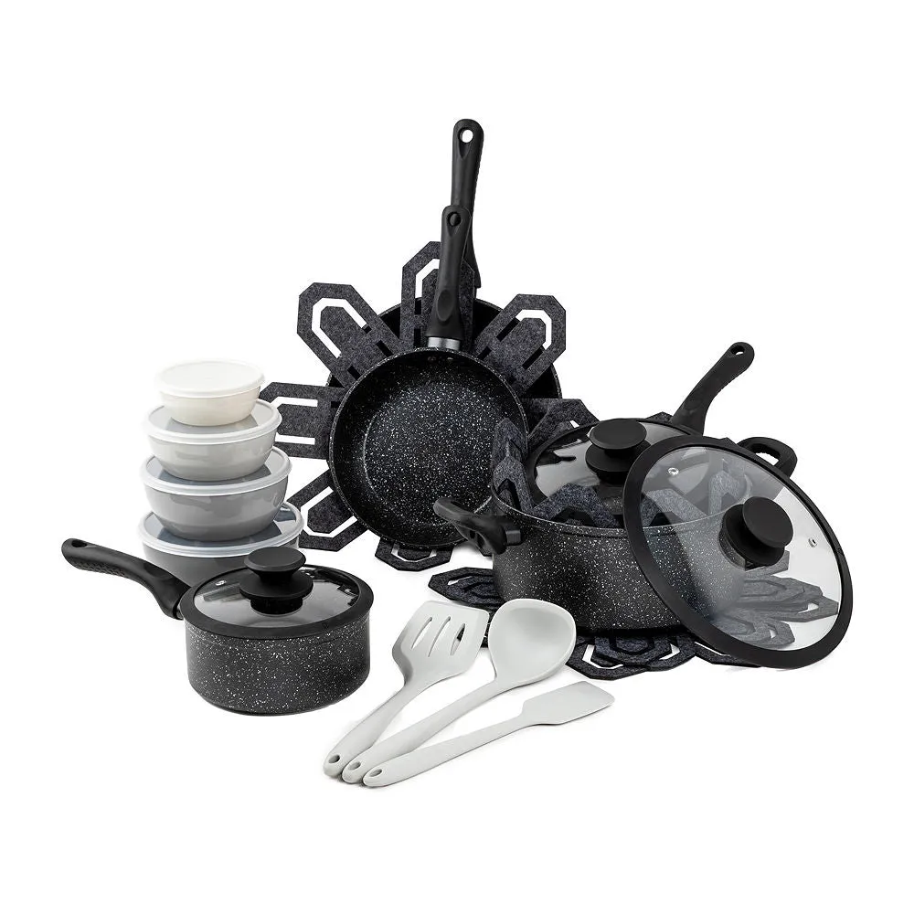 Brooklyn Steel Milky Way 24-pc. Aluminum Non-Stick Cookware Set Black