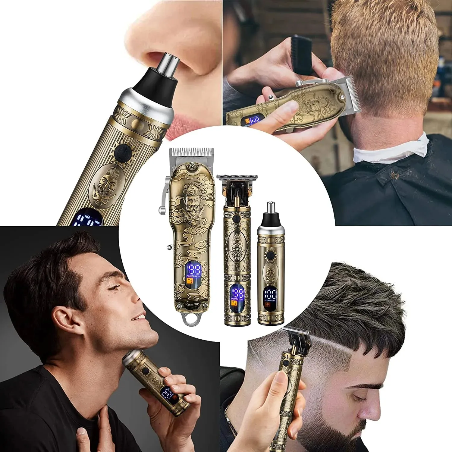 BUZIFU Cordless Hair Clippers and Beard Nose Trimmer Set, Wireless Clippers for Men Hair Cutting