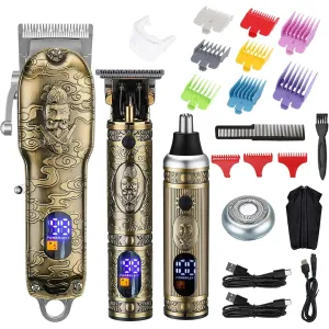 BUZIFU Cordless Hair Clippers and Beard Nose Trimmer Set, Wireless Clippers for Men Hair Cutting