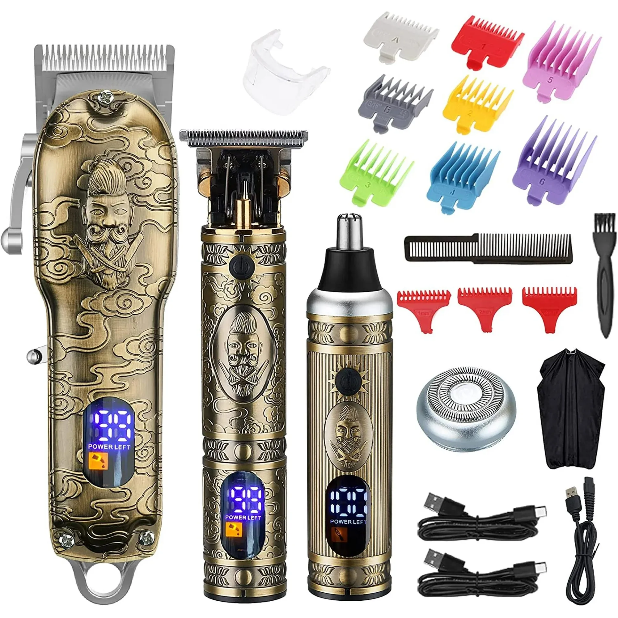 BUZIFU Cordless Hair Clippers and Beard Nose Trimmer Set, Wireless Clippers for Men Hair Cutting