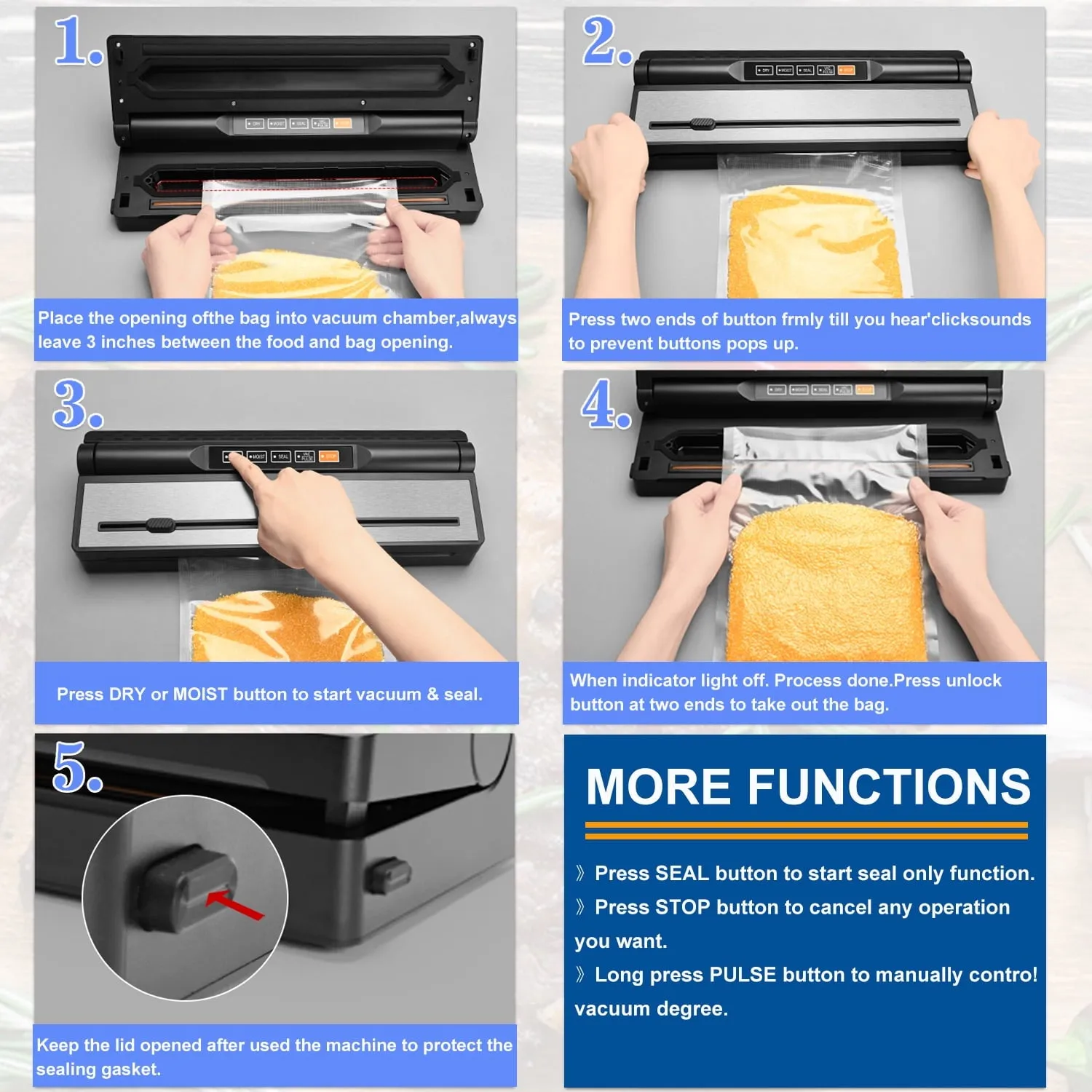Camkey WB-ZQ94 Food Vacuum Sealer Machine, Auto&Manual Food Sealer with 2 Rolls Food Vacuum Sealer Bags, Black