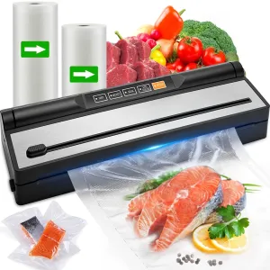 Camkey WB-ZQ94 Food Vacuum Sealer Machine, Auto&Manual Food Sealer with 2 Rolls Food Vacuum Sealer Bags, Black