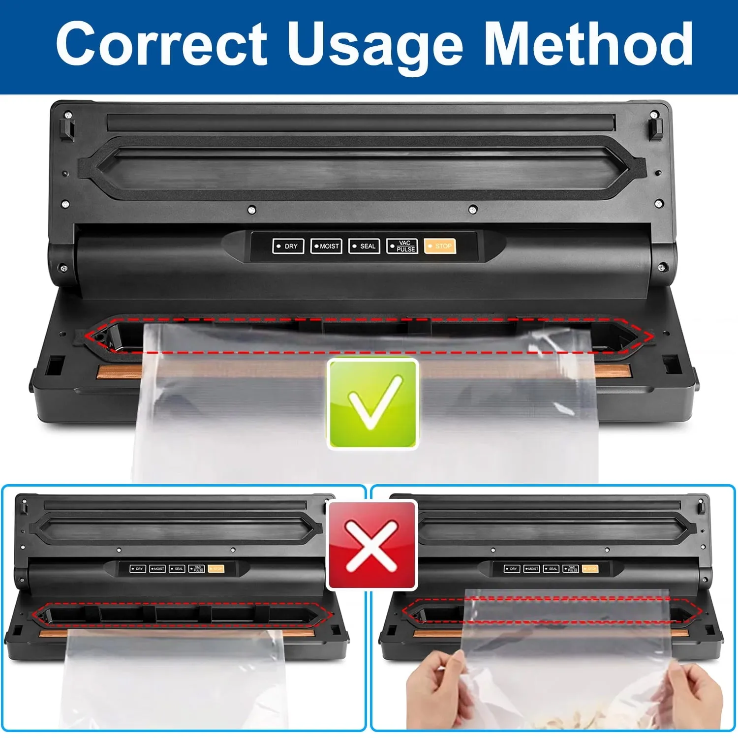 Camkey WB-ZQ94 Food Vacuum Sealer Machine, Auto&Manual Food Sealer with 2 Rolls Food Vacuum Sealer Bags, Black