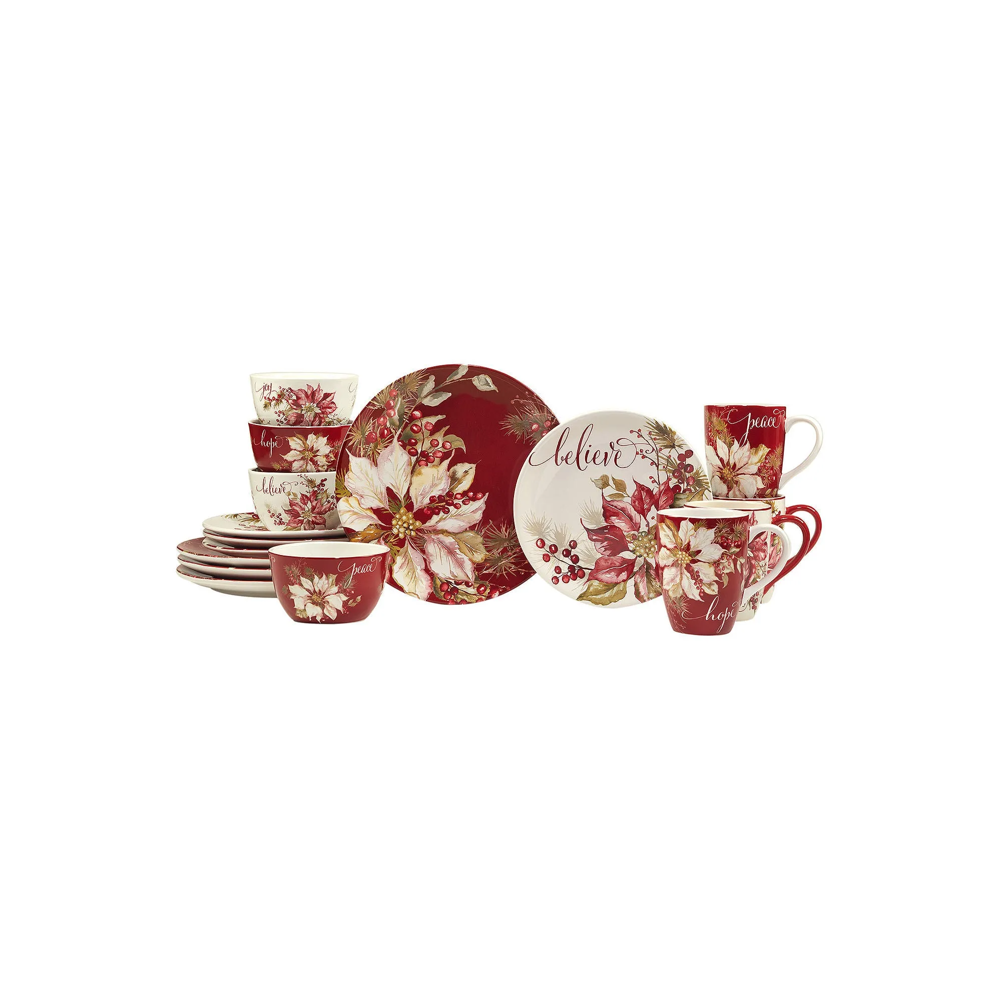 Certified International Winters Joy 16-Pc. Earthenware Dinnerware Set 92505RM - RED ONE SIZE