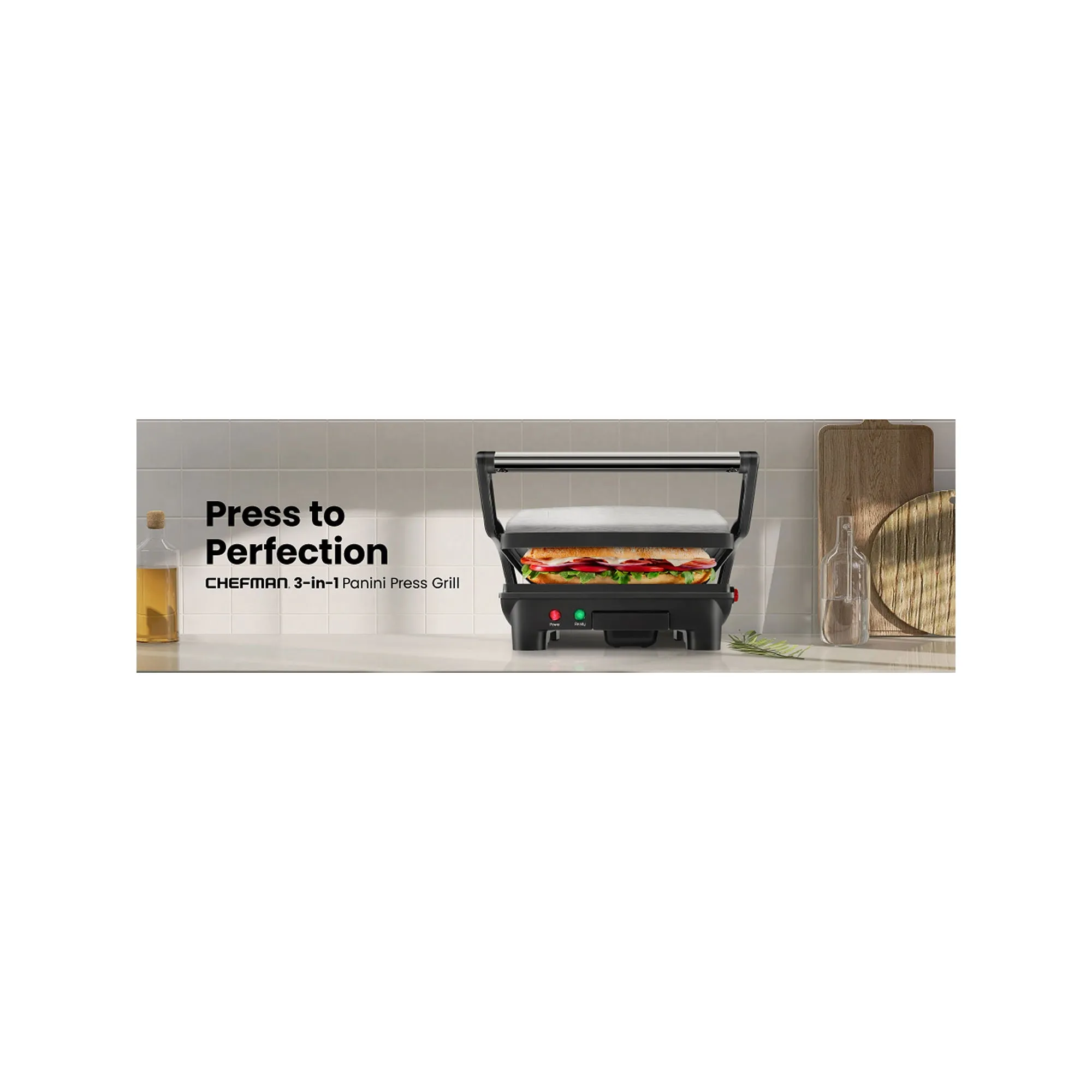 Chefman RJ02-180-4-R 3-in-1 Electric Indoor Panini Press & Grill, 4-Slice Sandwich Press, Opens 180 for Grilling