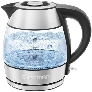 Chefman Stainless Steel Rapid Boil Glass Kettle, 1.2 Liter