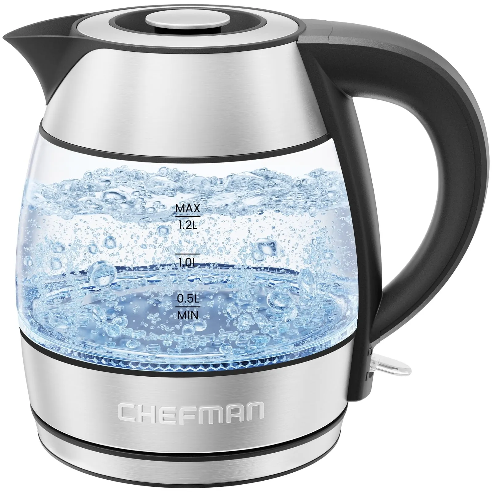 Chefman Stainless Steel Rapid Boil Glass Kettle, 1.2 Liter