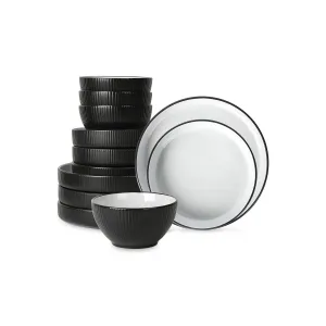 Christian Siriano New York Larosso 12-Pc. Stoneware Dinnerware Set - BLACK ONE SIZE