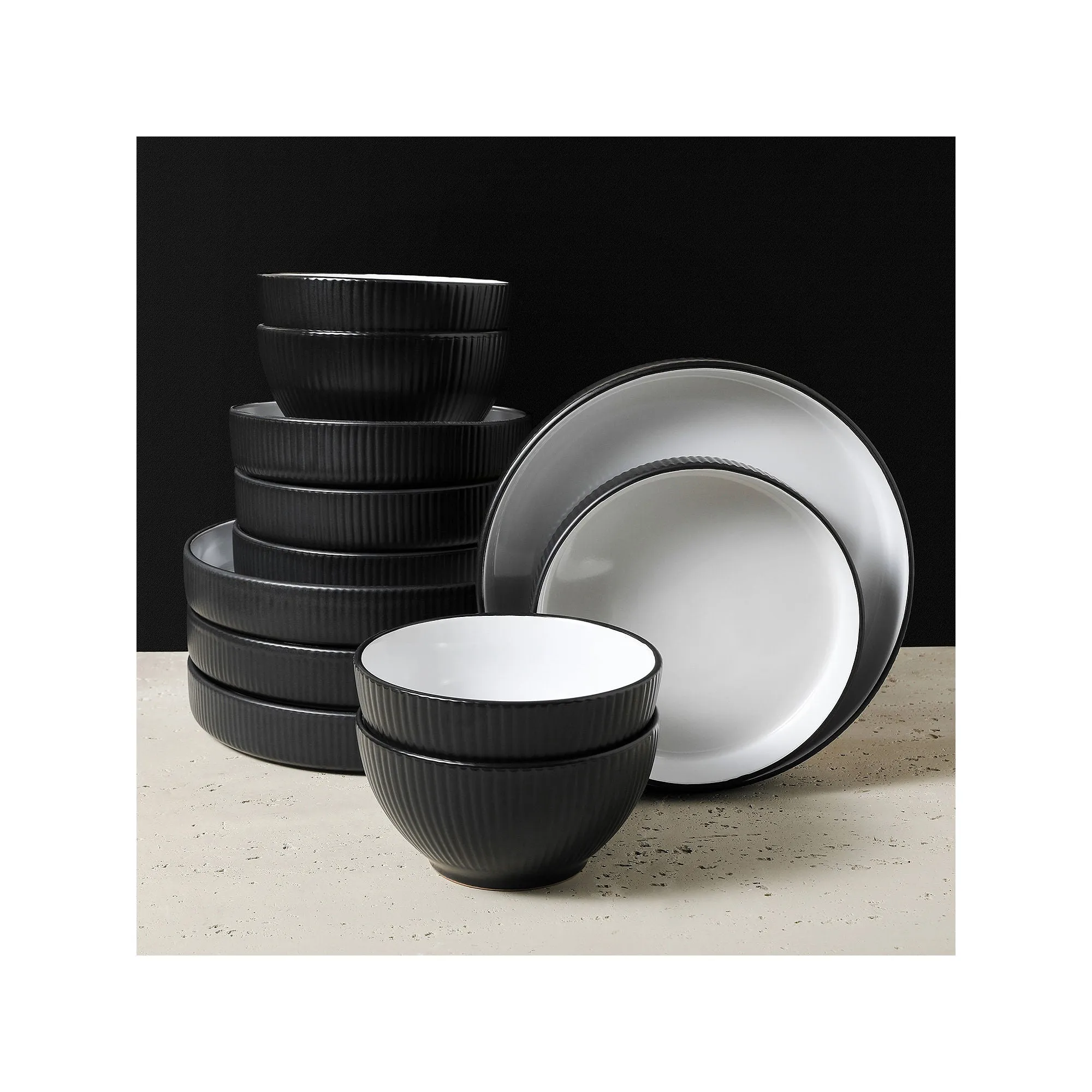 Christian Siriano New York Larosso 12-Pc. Stoneware Dinnerware Set - BLACK ONE SIZE