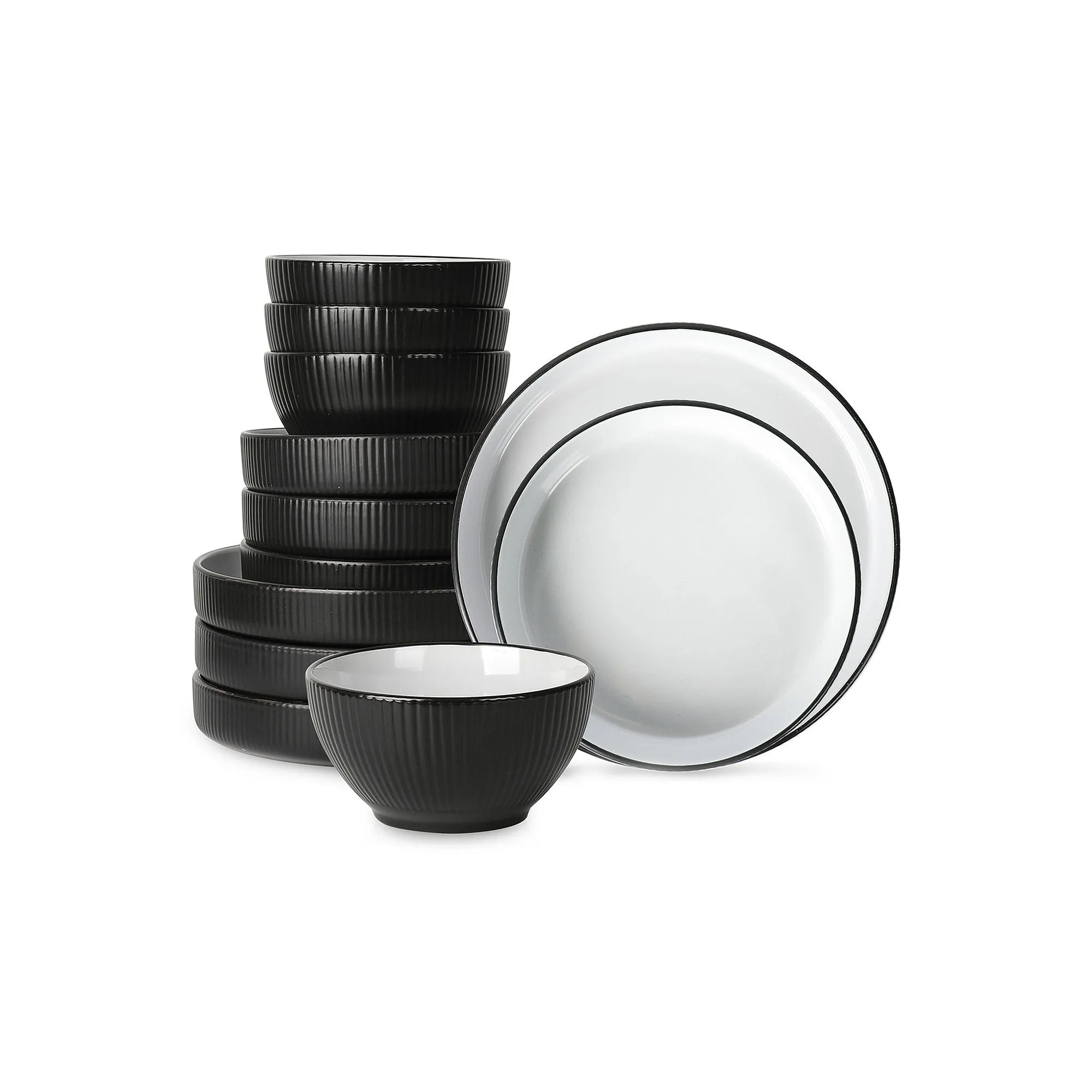 Christian Siriano New York Larosso 12-Pc. Stoneware Dinnerware Set - BLACK ONE SIZE