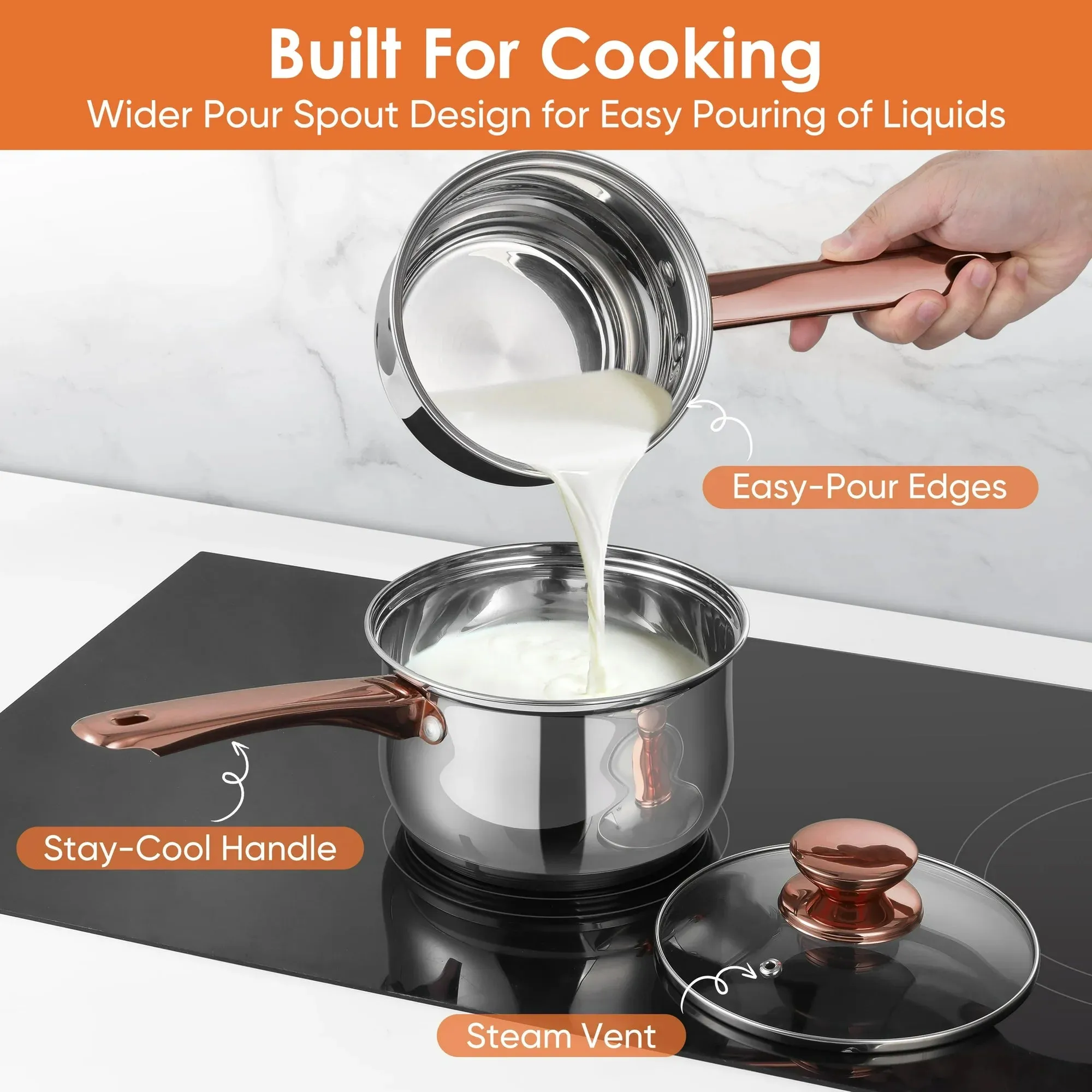 Coliware 5Pcs Stainless Steel Cookware Sets with Stock Pots Saucepans Frying Pans - Riveted Handles