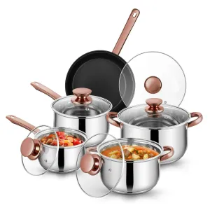 Coliware 5Pcs Stainless Steel Cookware Sets with Stock Pots Saucepans Frying Pans - Riveted Handles