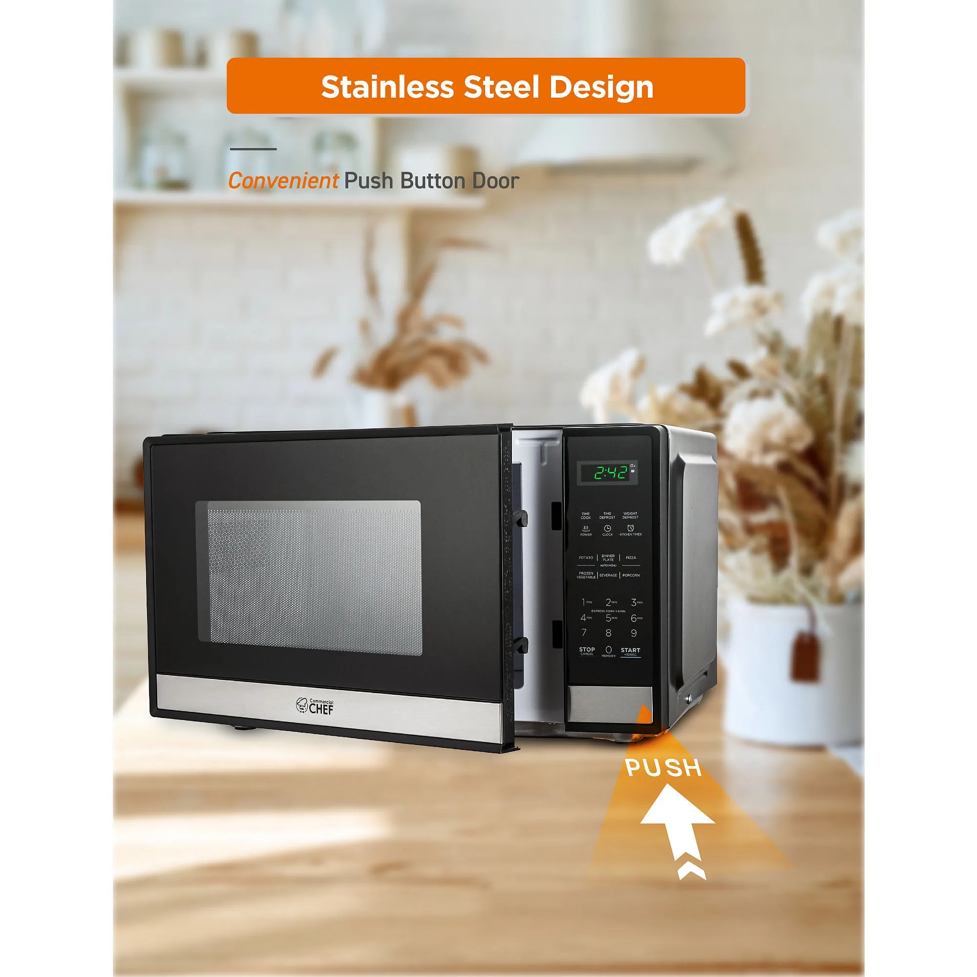 COMMERCIAL CHEF CHM9MS Small 0.9 Cu. Ft. Countertop Microwave