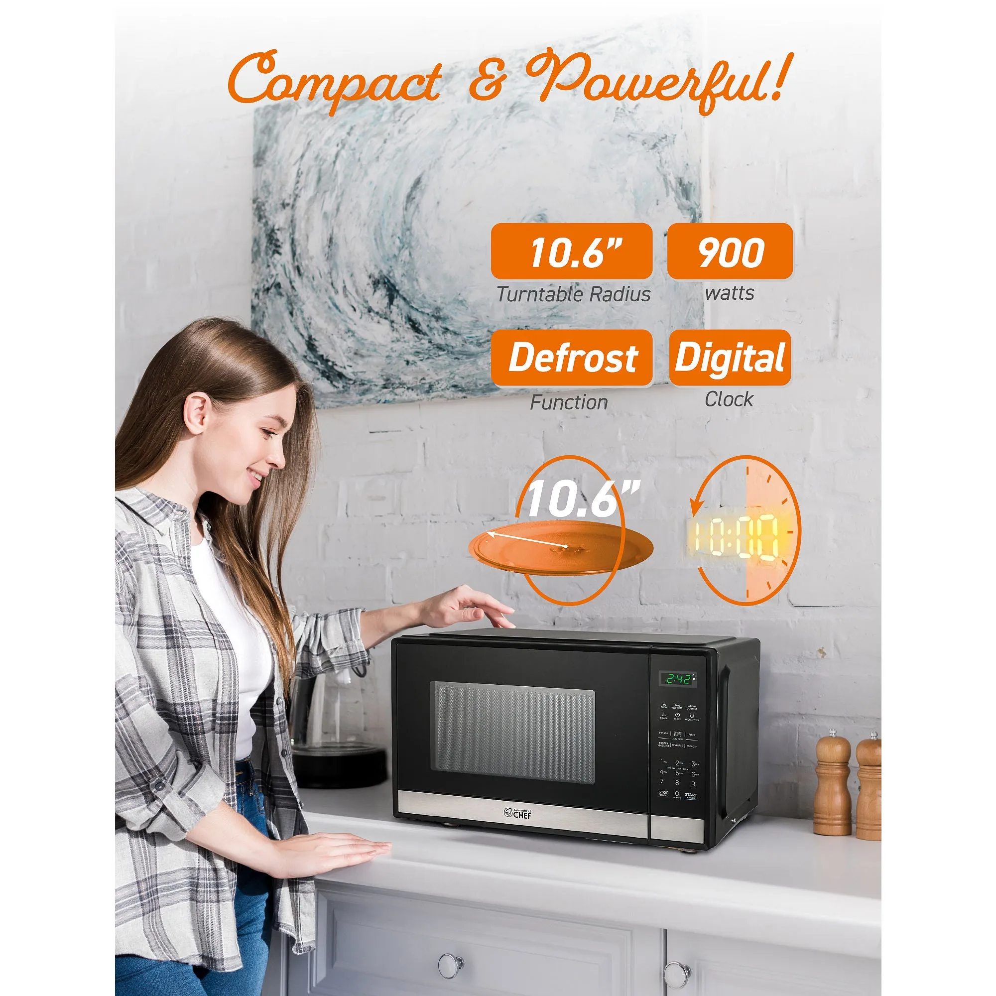 COMMERCIAL CHEF CHM9MS Small 0.9 Cu. Ft. Countertop Microwave