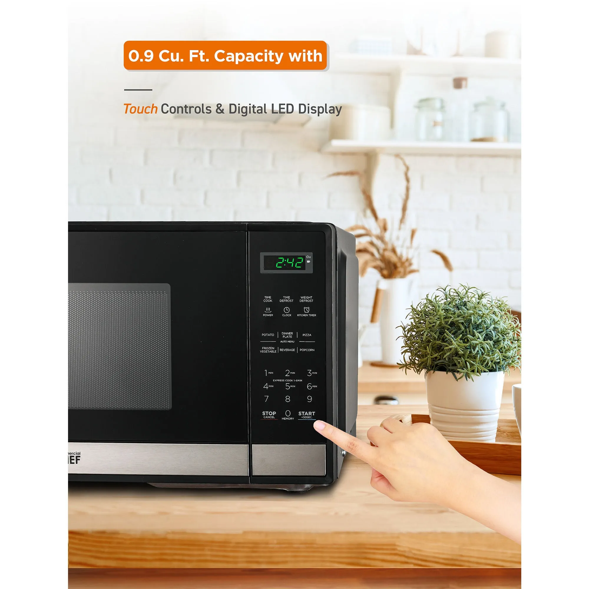 COMMERCIAL CHEF CHM9MS Small 0.9 Cu. Ft. Countertop Microwave